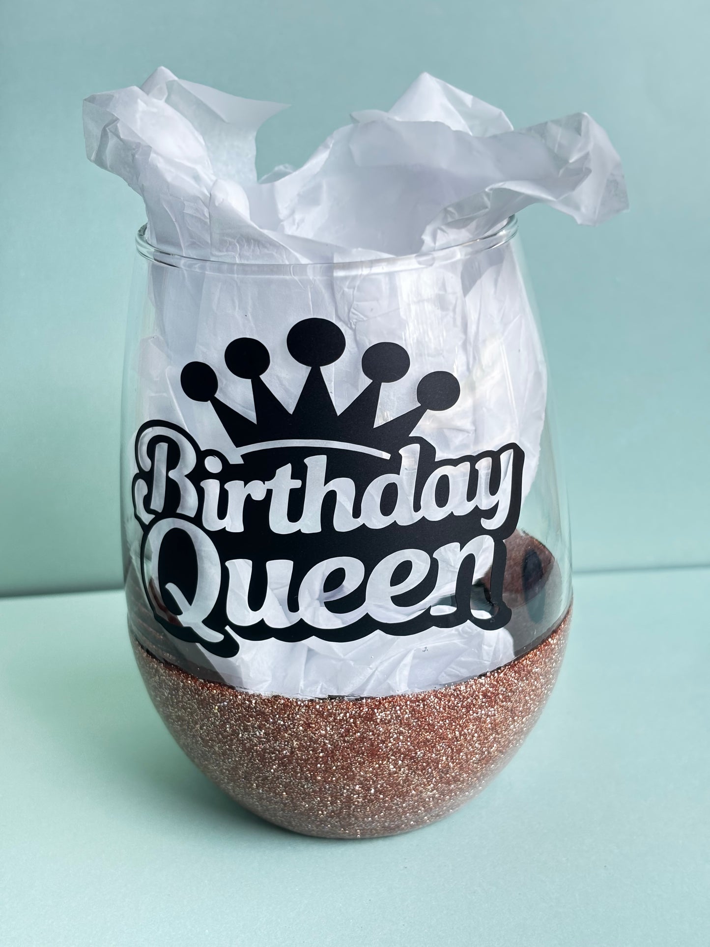 Birthday Queen stemless wineglass